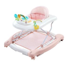5-in-1 Baby Walker, Folding Baby Activity Center on Wheels, Height Adjustable Rocker Bouncer Walker with Comfortable High-Back Seat